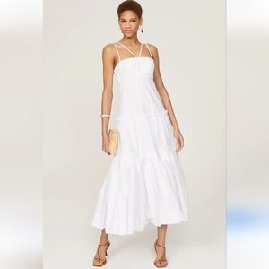 Nicholas Novi White Tiered Maxi Dress Size 2 Euro Coastal Chic